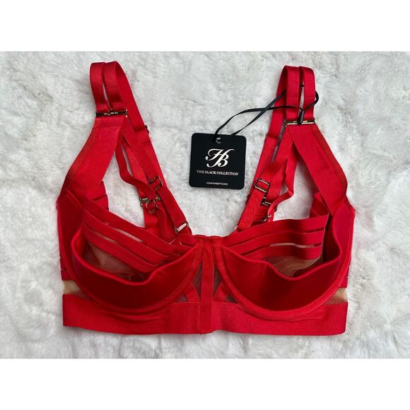 Honey Birdette LINDA C❤️ Raspberry Red Striped Bra 32DDD - Picture 2 of 3